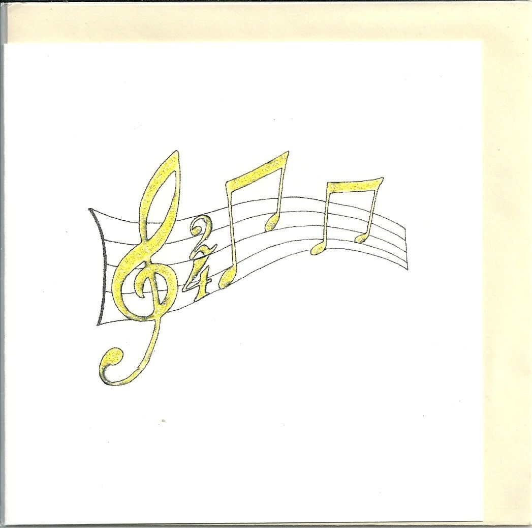 Cream Glitter Treble Clefs on Music Stave Blank Greeting Card Cello-wrapped image 0