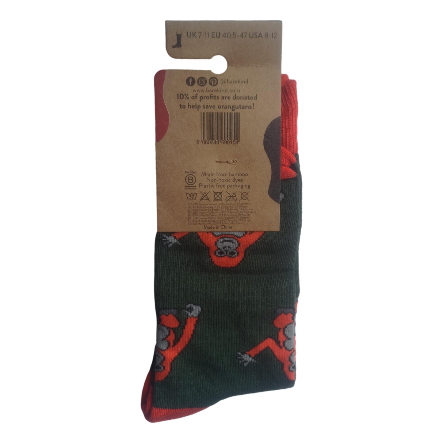 Save The Orangutans Green Unisex Novelty Ankle Socks Adult Size 7-11 image 3