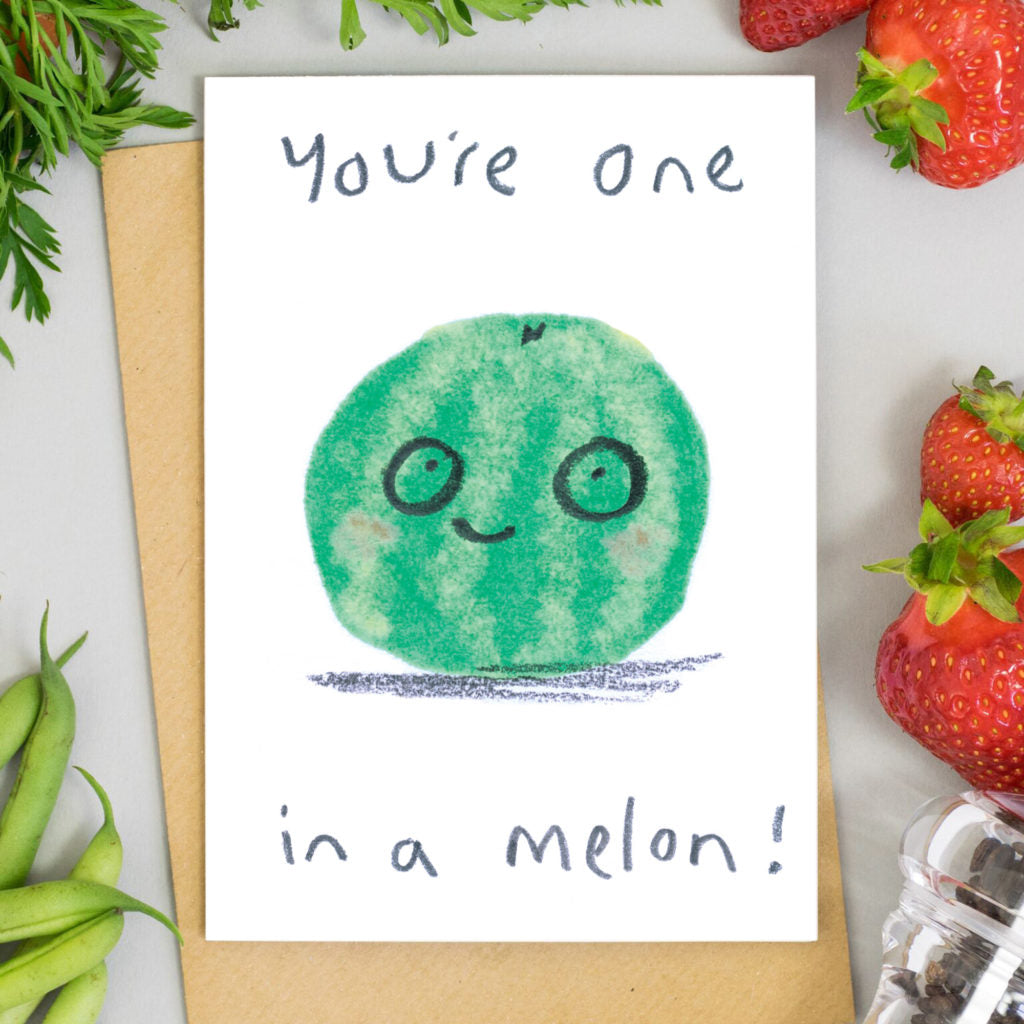 You're One in a Melon eco-friendly humour greetings card image 1