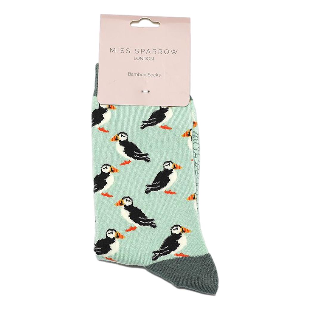 Puffins on Mint Ladies Novelty Ankle Socks Adult One Size image 1