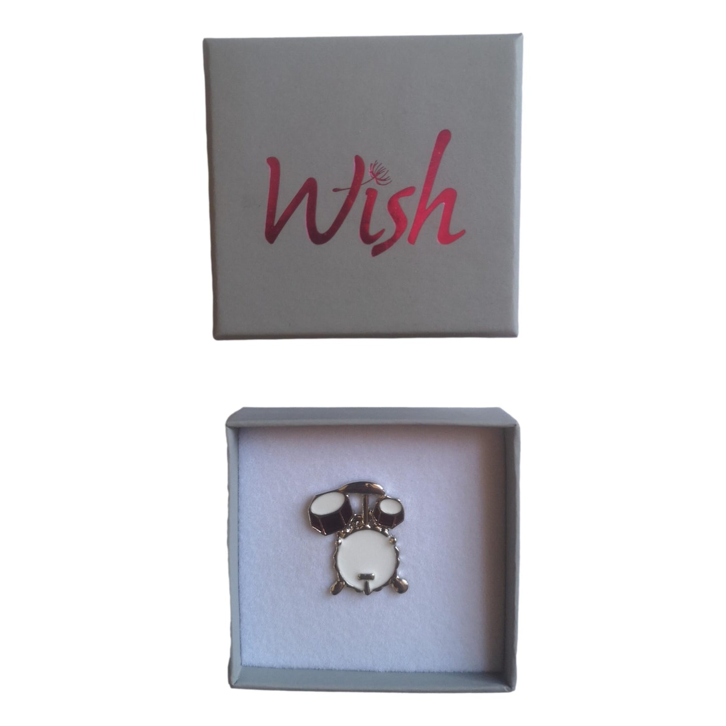 Red Drum Kit Silver-plated Enamelled Lapel Pin in Padded Gift Box image 1