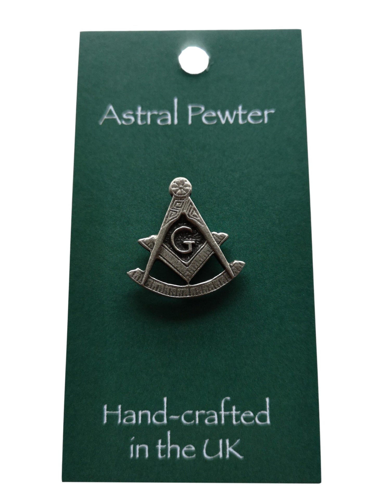Freemasons Square and Compass with curved rule pewter metal lapel pin image 1