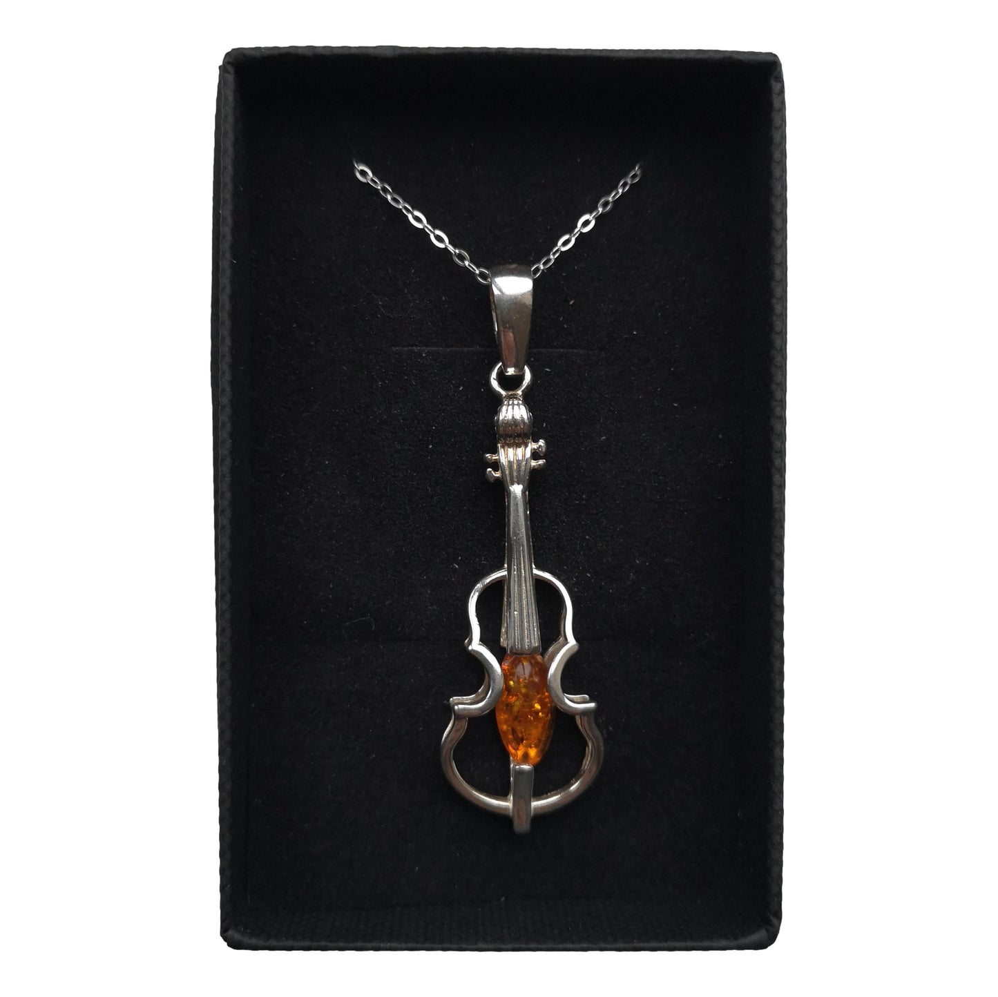 Double Bass Jazz Sterling Silver Amber Resin Pendant image 1