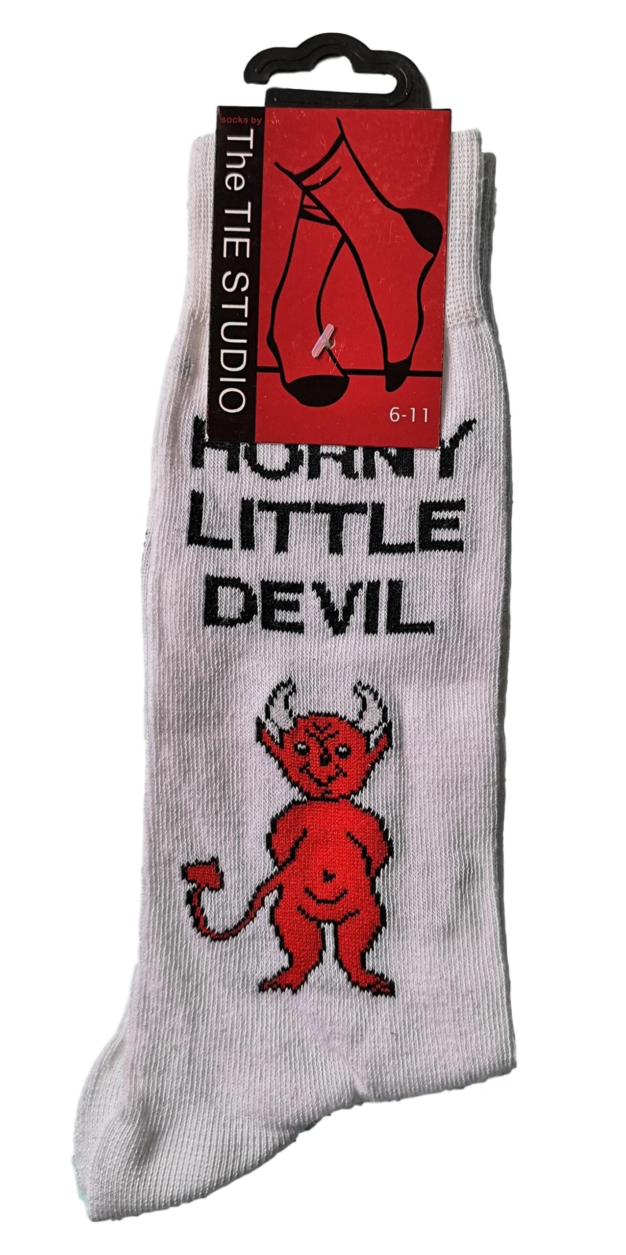 Horny Little Devil White Unisex Novelty Ankle Socks Adult Size 6-11 image 1