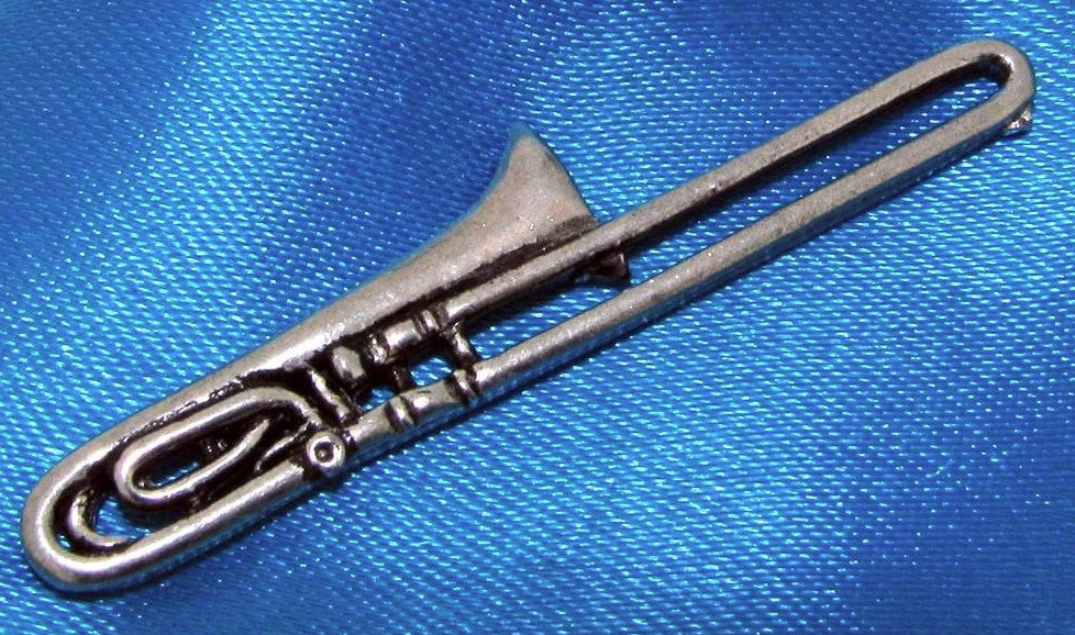 Trombone Jazz Musician polished pewter metal lapel pin image 1
