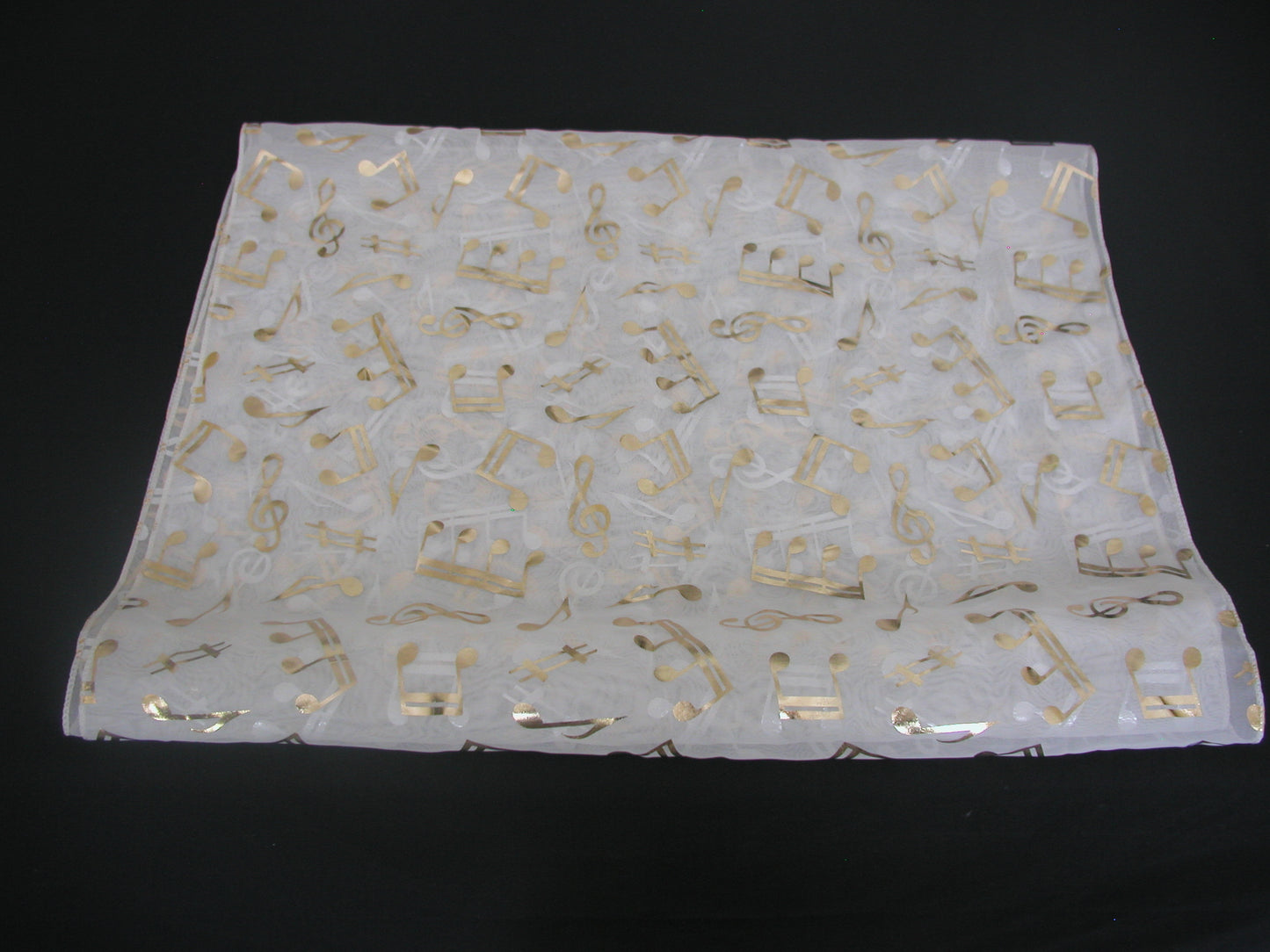 Treble Clef & Music Notes gold/silver reversible white scarf image 1