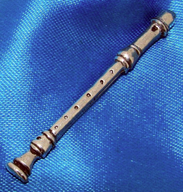 Recorder polished pewter metal lapel pin image 1