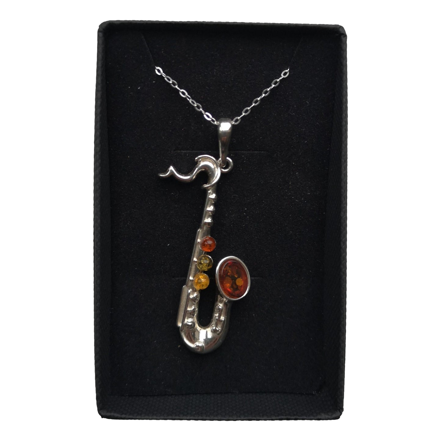Saxophone Jazz Musician Sterling Silver Amber Resin Pendant image 1
