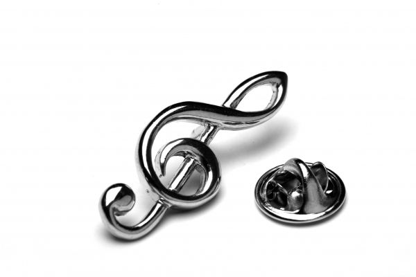 Polished Treble Clef silver-plated pin badge gift musician conductor teacher student image 0