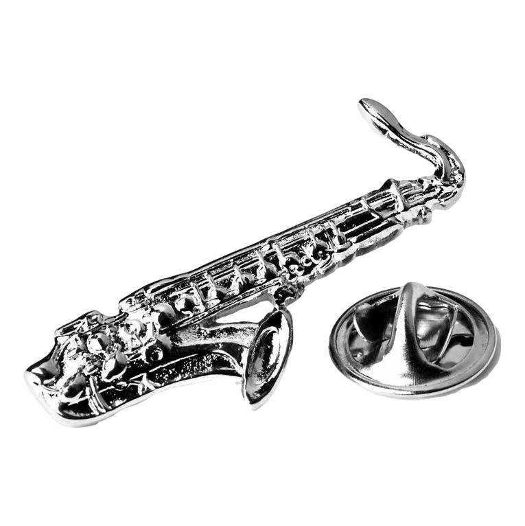 Polished Saxophone silver-plated pin badge gift musician conductor teacher student image 0