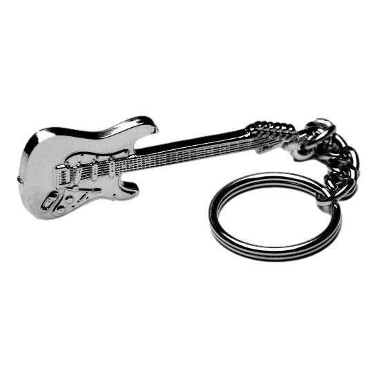 Electric Guitar polished silver-plated keyring image 0