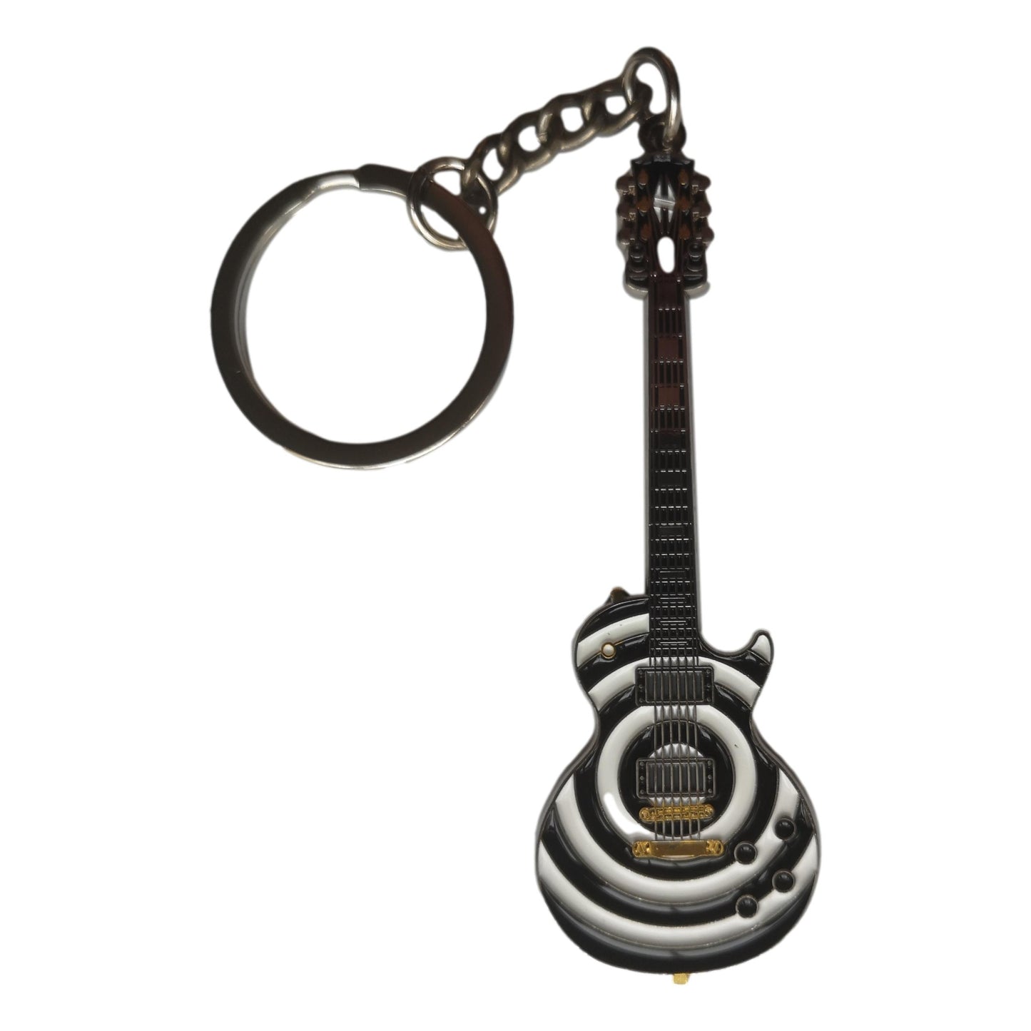 Zakk Wylde (Ozzy Osbourne) Bullseye Replica Black and White Les Paul Electric Guitar polished silver-plated keyring image 0