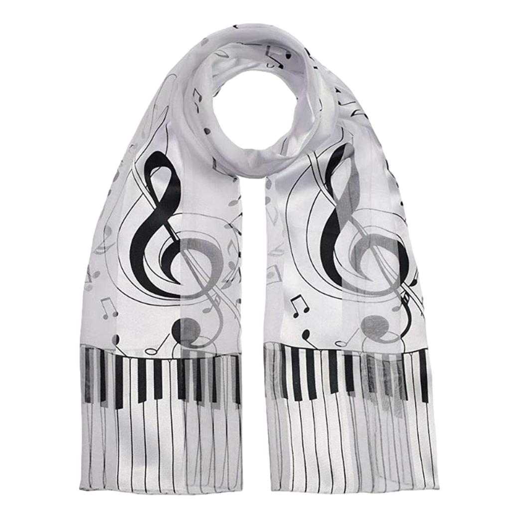 Large Treble Clef, Music Notes and Keyboard white polyester scarf image 0