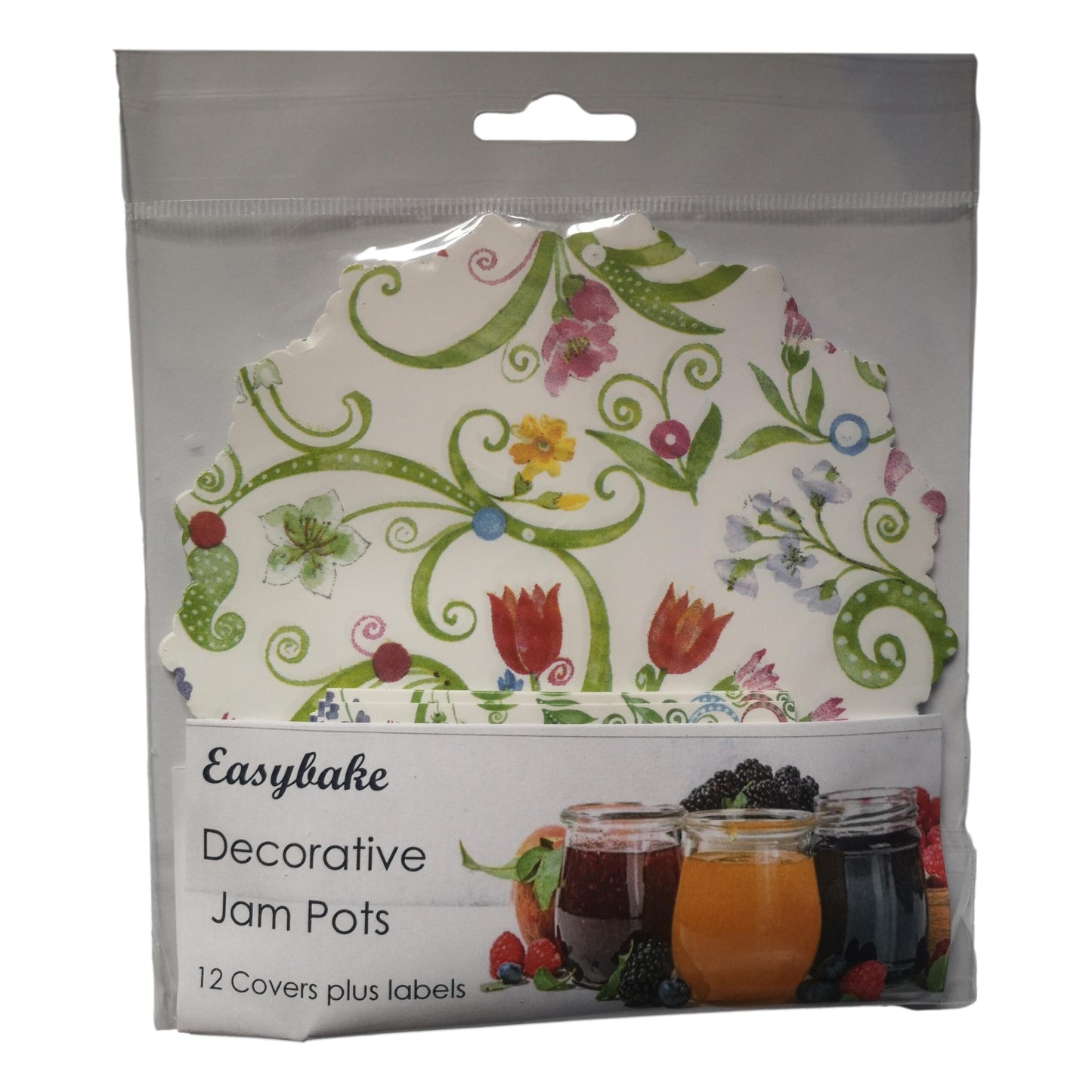 12 Floral Jam Pot Covers, Wax Discs, Rubber Bands and Self-Adhesive Labels image 0