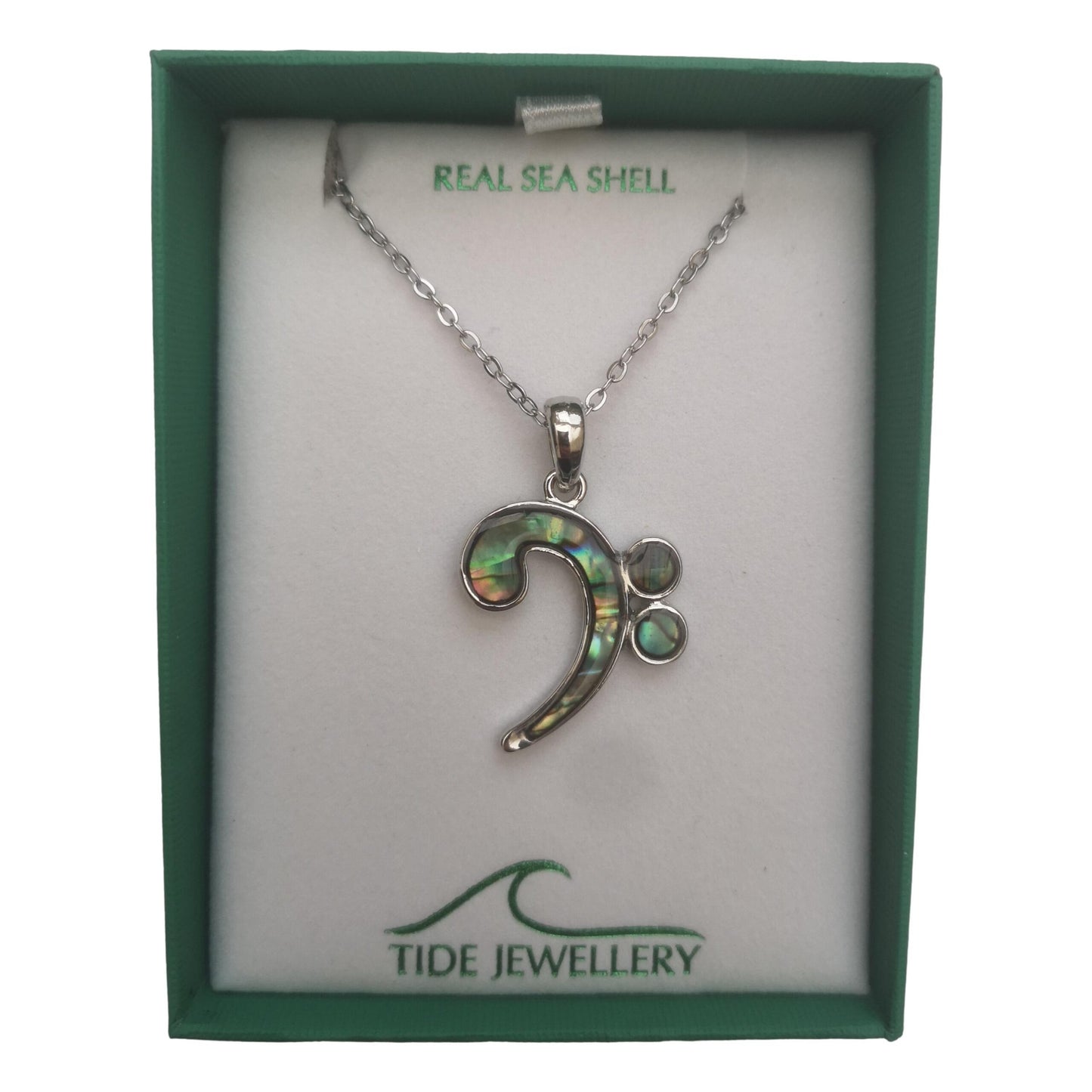 Bass Clef Music Paua shell rhodium-plated pendant image 2