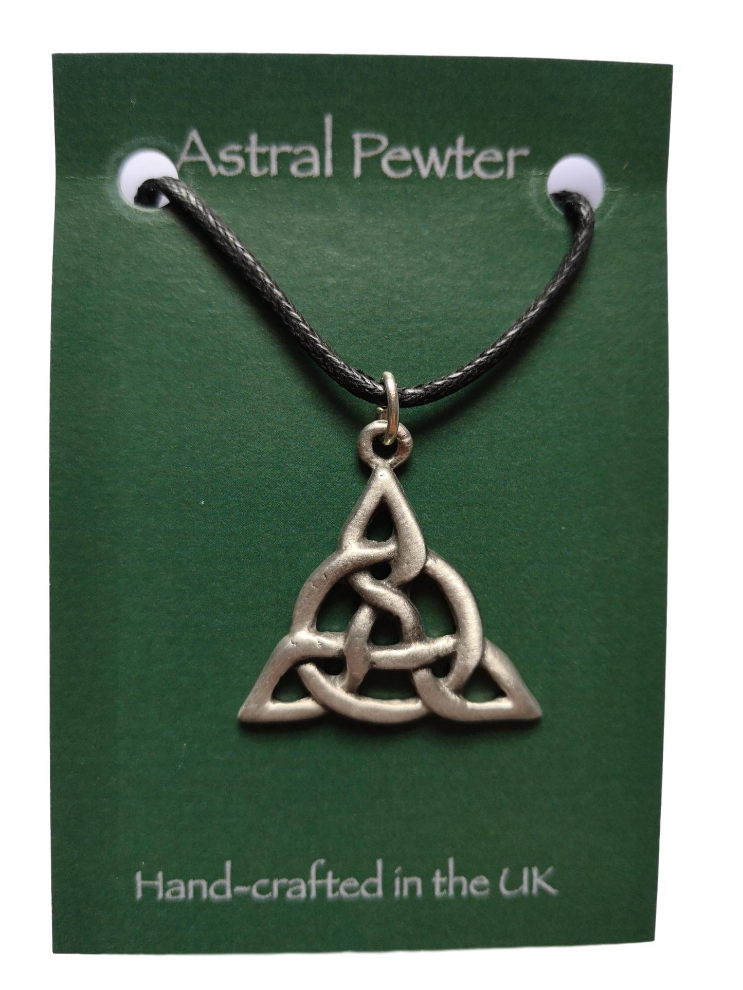 Open Triquetra Gothic pewter metal black cord pendant image 1