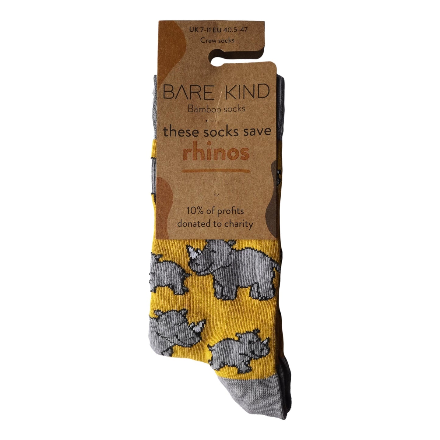Save The Rhinos Yellow Unisex Novelty Ankle Socks Adult UK Size 7-11 image 2