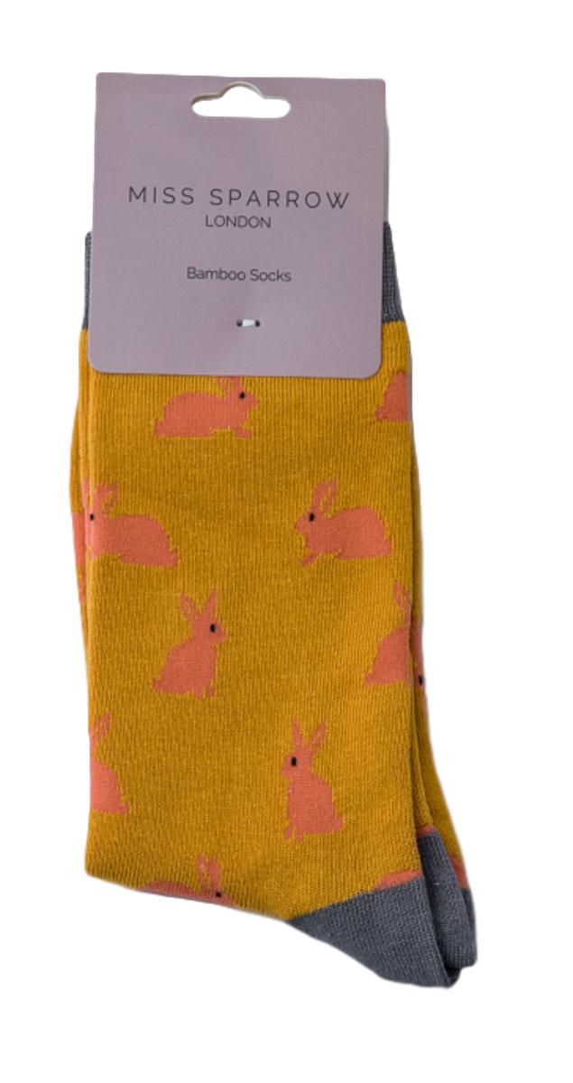 Rabbits on Mustard Yellow Womens Novelty Ankle Socks Adult One Size image 1