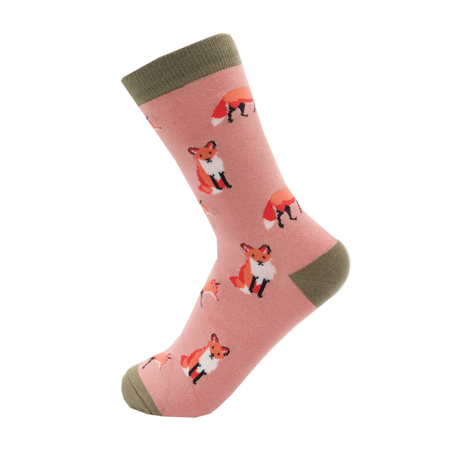 Foxes on Dusky Pink Womens Novelty Ankle Socks Adult One Size