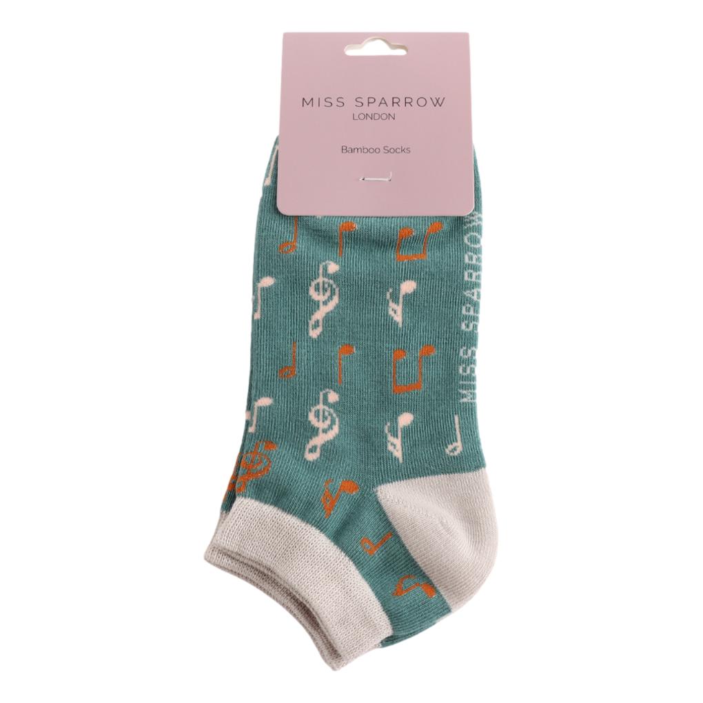 Clefs and Notes on Teal Womens Novelty Trainer Socks Adult One Size image 1