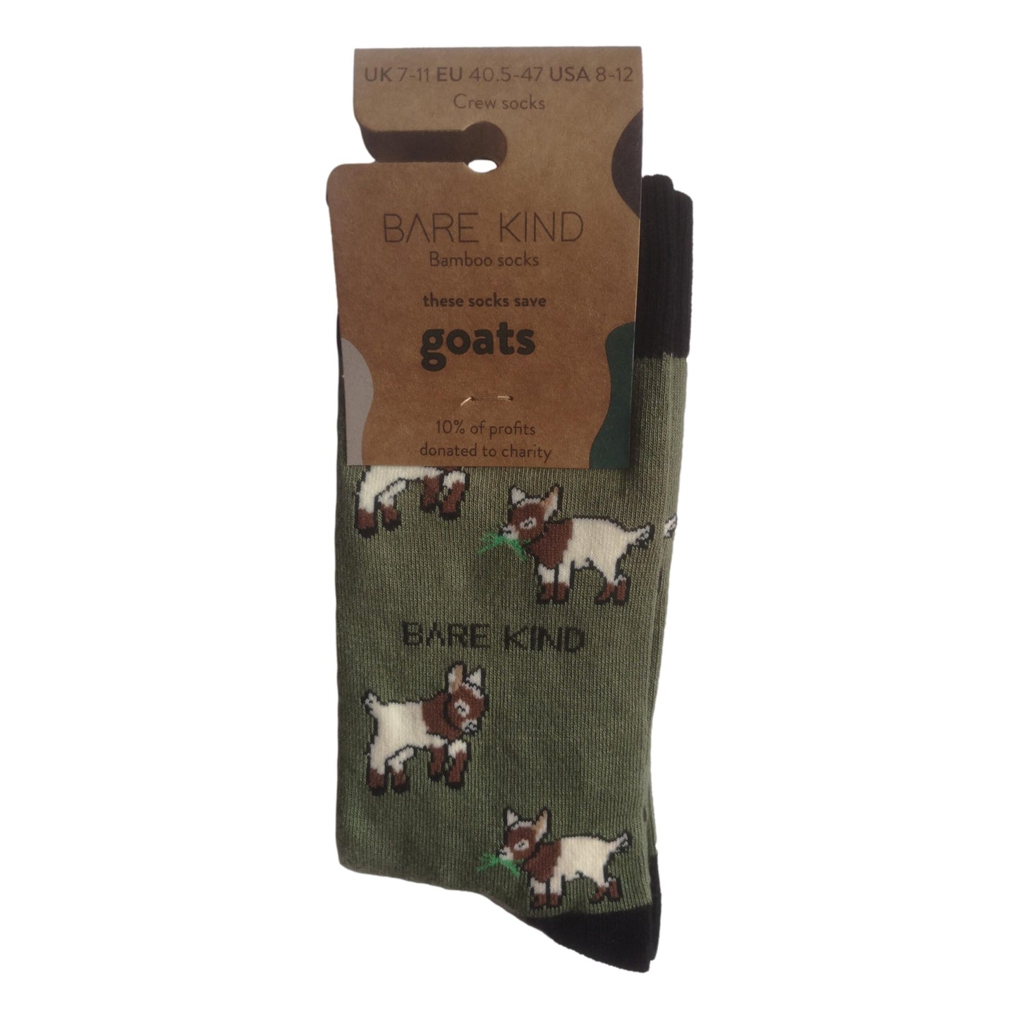 Save The Goats Green Unisex Novelty Crew Socks Adult UK Size 7-11 image 1