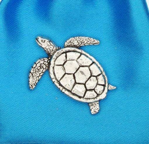 Turtle polished pewter metal lapel pin badge image 2