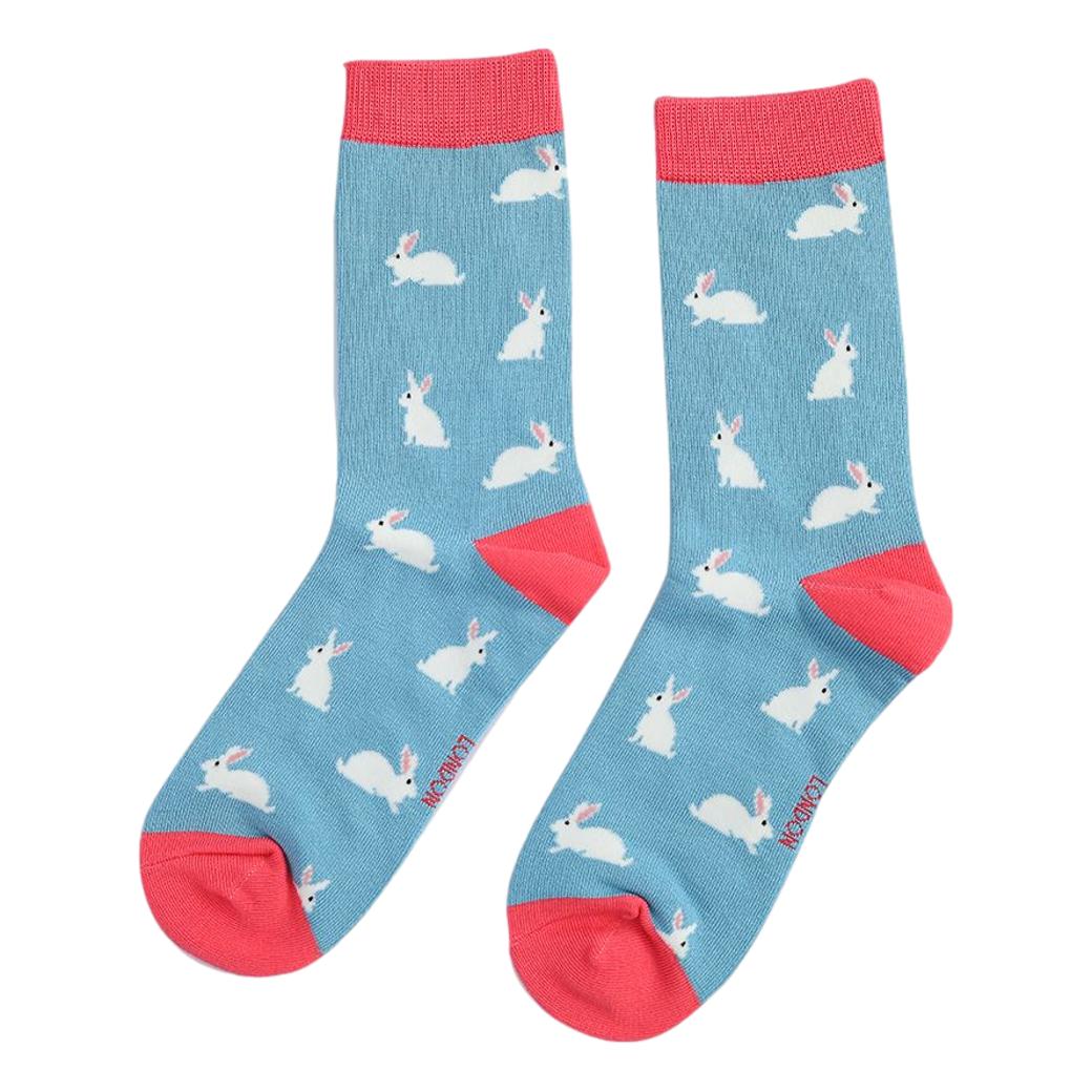Rabbits on Duck Egg Ladies Novelty Ankle Socks Adult One Size image 0