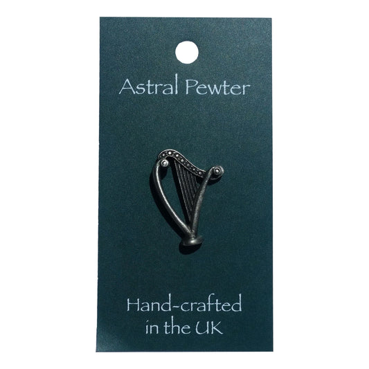 Welsh Celtic Harp pewter metal lapel pin image 0