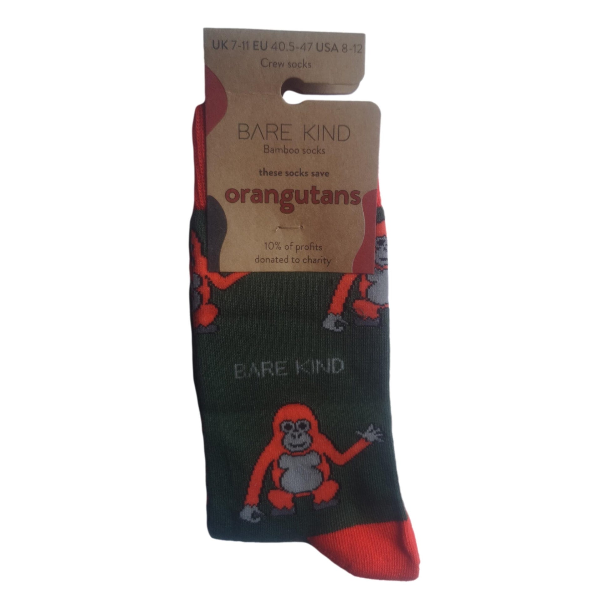 Save The Orangutans Green Unisex Novelty Ankle Socks Adult Size 7-11 image 2