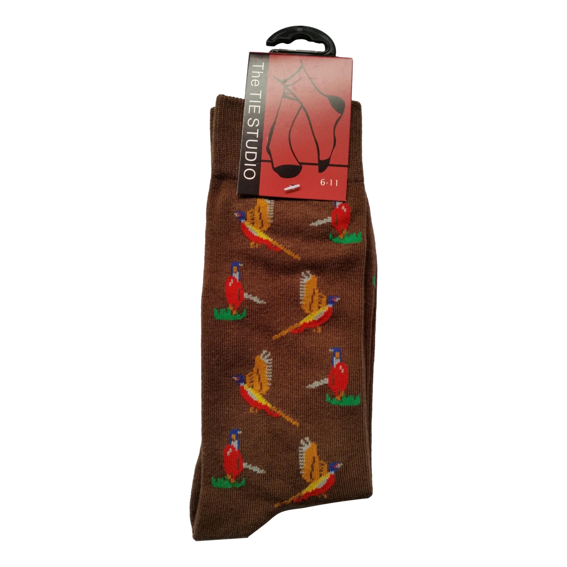 Flying Pheasants on brown repeating Unisex Socks Adult UK Size 6-11 image 0