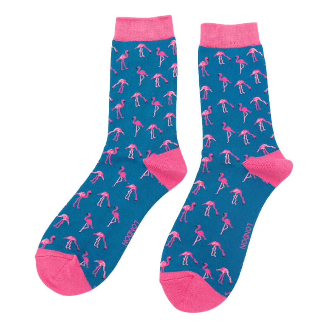 Pink Flamingos on Denim Womens Novelty Ankle Socks Adult One Size image 0