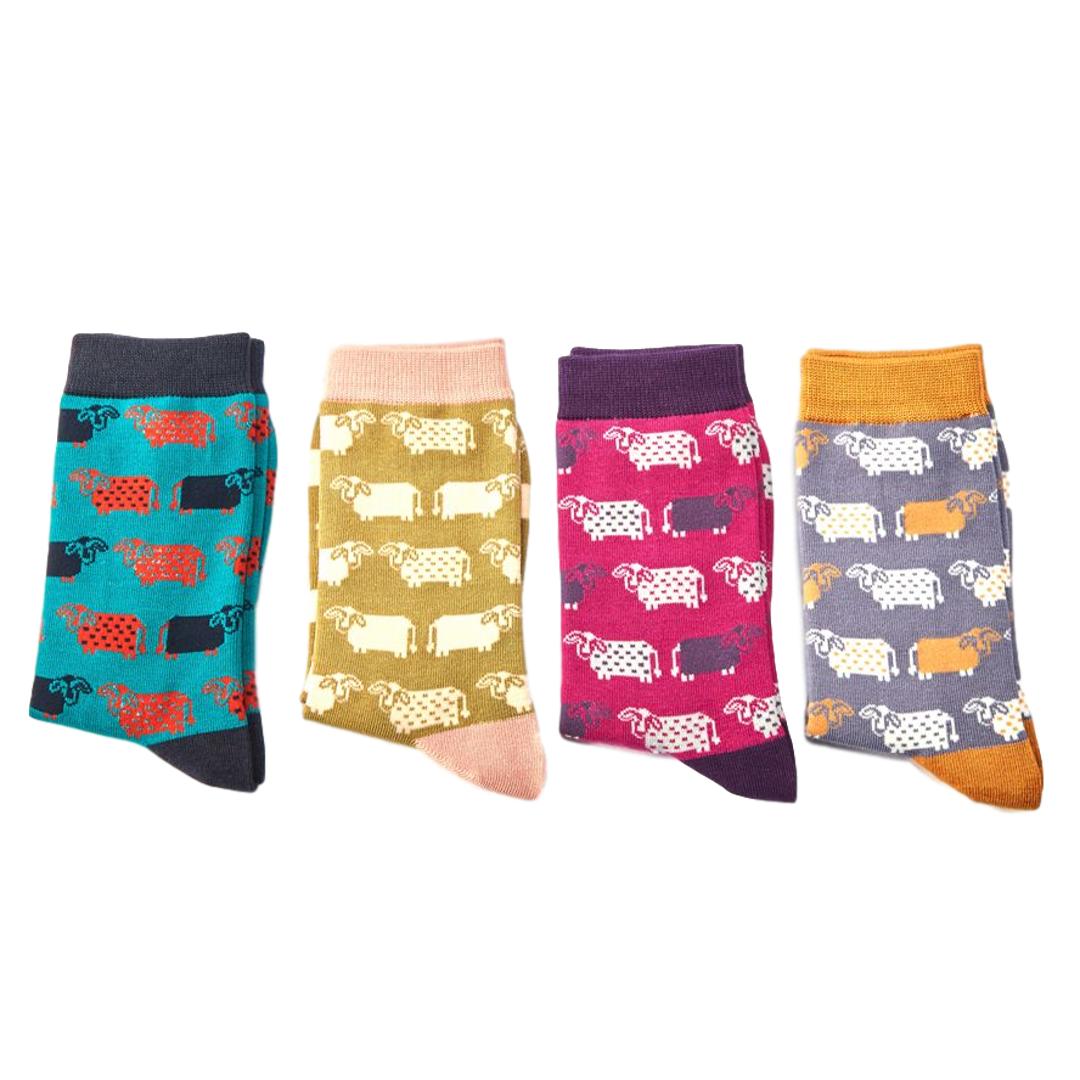 Cute Cows on Teal Womens Novelty Ankle Socks Adult One Size image 1