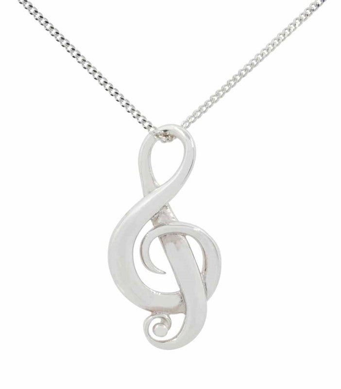 Treble Clef polished sterling silver pendant image 0