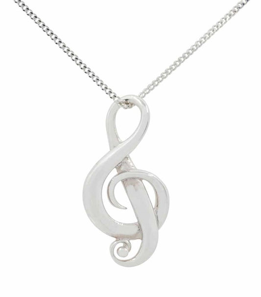 Treble Clef polished sterling silver pendant image 0
