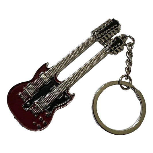 Jimmy Page Double Neck Guitar shaped silver-plated keyring image 0