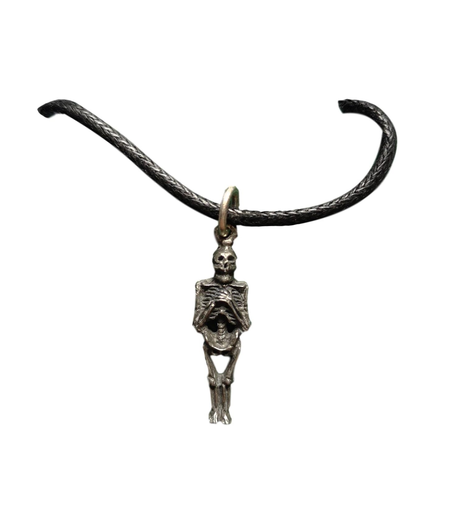 Skeleton pewter metal black cord pendant image 0