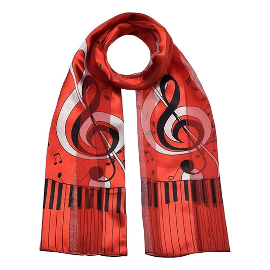 Large Treble Clef, Music Notes and Keyboard red polyester scarf image 0