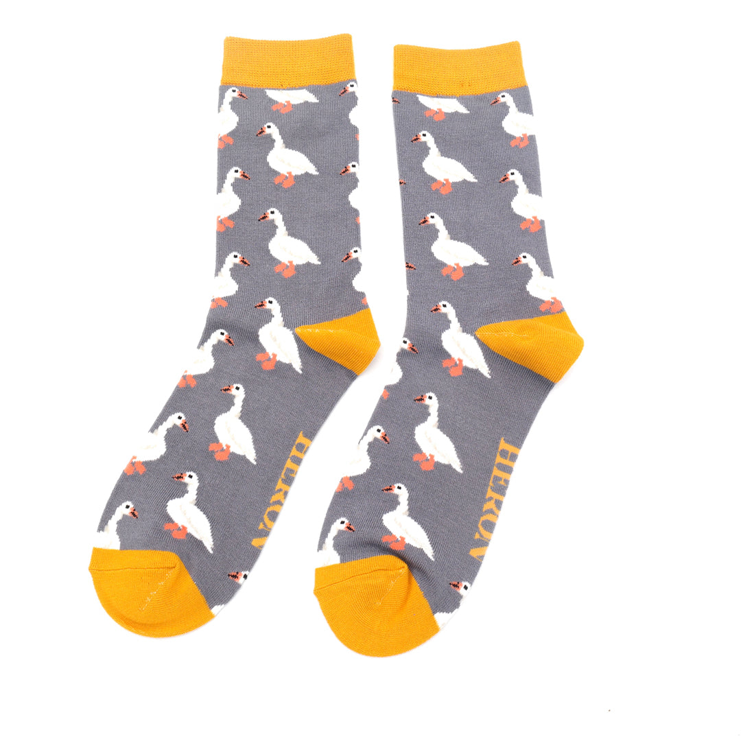 White Ducks on Grey Mens Novelty Ankle Socks Adult One Size image 0