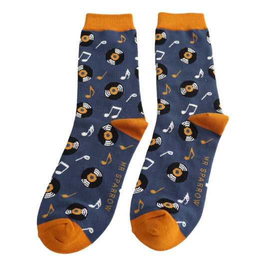 Vinyl Records on Navy Mens Novelty Ankle Socks Adult One Size image 0
