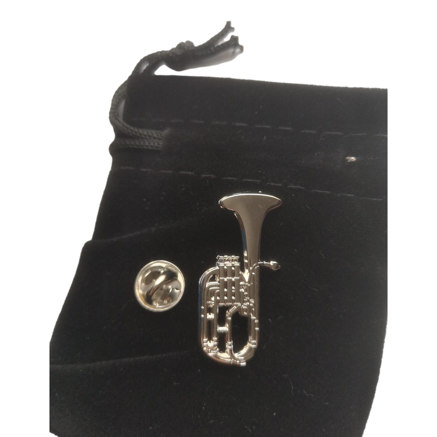 Polished Tenor Horn silver-plated pin badge image 1