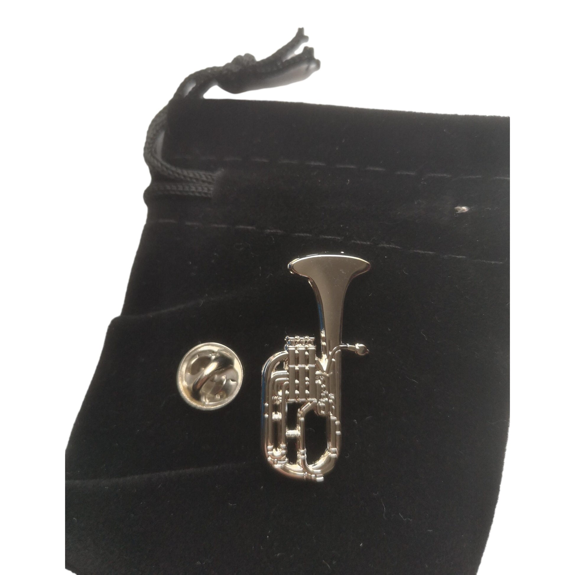 Polished Tenor Horn silver-plated pin badge image 1