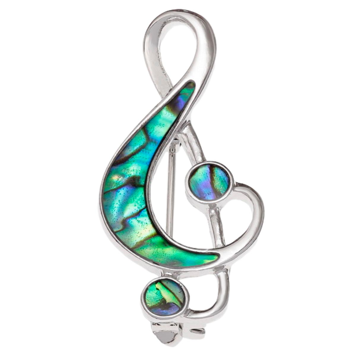 Treble Clef Paua Shell rhodium-plated pin brooch image 0