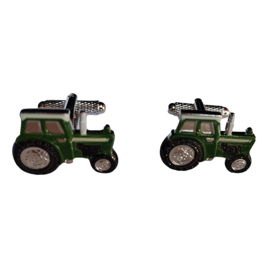 Green Cab Tractor silver-plated torpedo cufflinks in padded gift box image 0