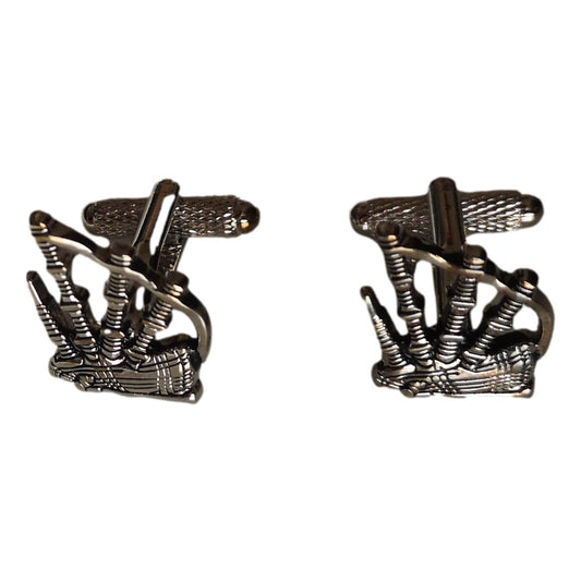 Bagpipes rhodium-plated torpedo cufflinks in padded gift box image 0