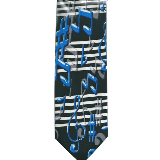 Blue Treble/Bass Clefs, Music Notes & Accidentals sleeved 100% Silk Classic Tie image 0