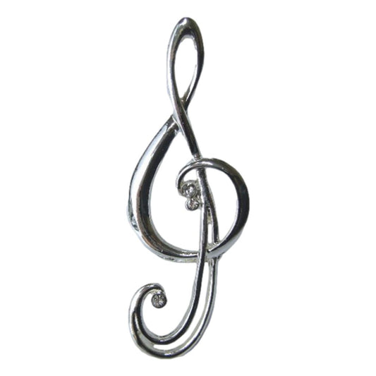 Treble Clef silver-plated crystal pin brooch image 0