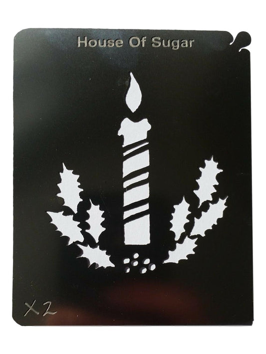 Stainless Steel Christmas candle/holly X2 cake decorating / card making stencil image 0