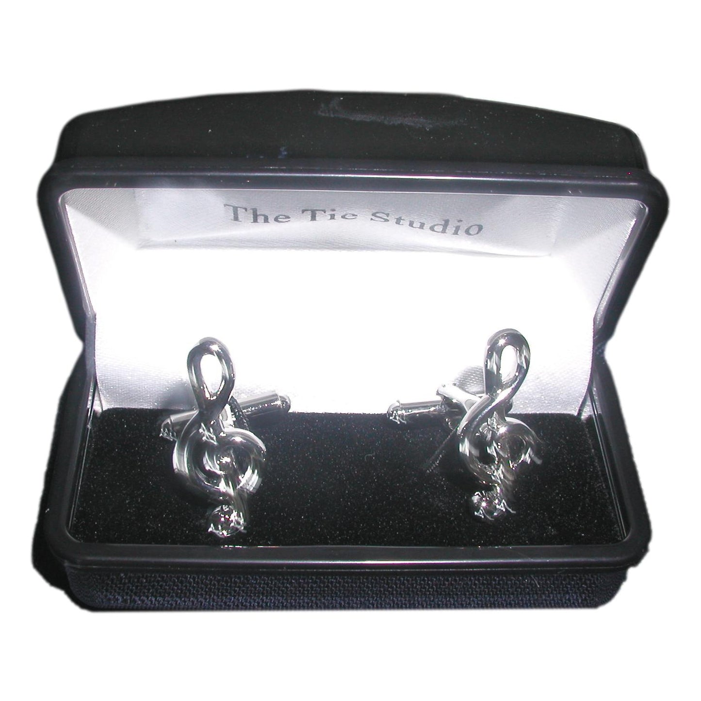 Treble Clef Music silver-plated torpedo cufflinks in padded gift box image 0