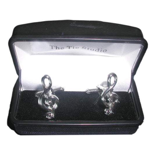Treble Clef Music silver-plated torpedo cufflinks in padded gift box image 0