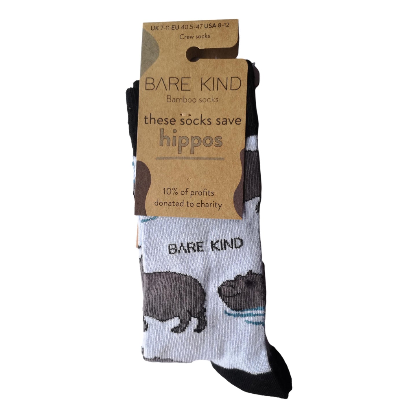 Save The Hippos Pale Blue Unisex Novelty Ankle Socks Adult UK Size 7-11 image 1